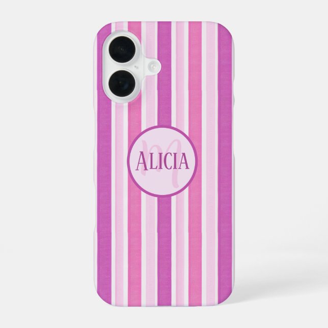 Pink and Fuchsia Stripes iPhone 16 Case (Back)