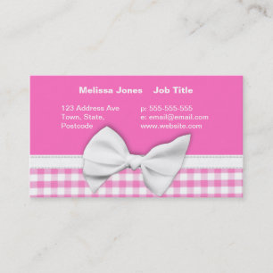 Pink and girly gingham with ribbon bow business card