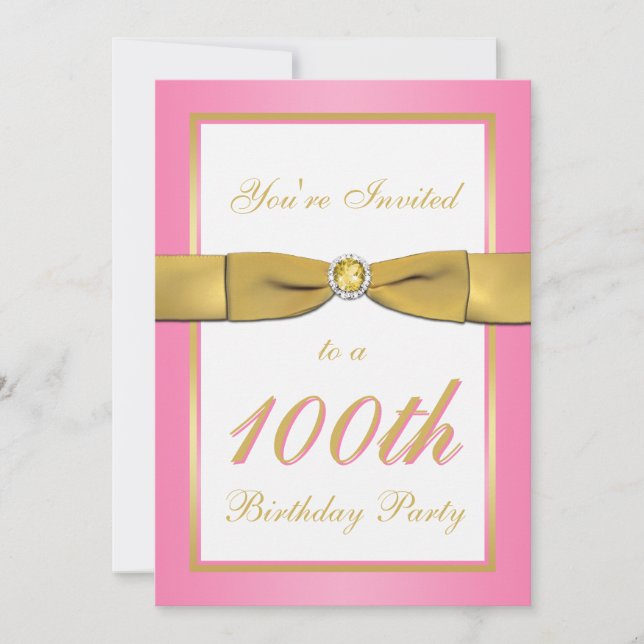 Pink and Gold 100th Birthday Invitation (Front)