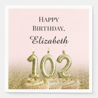 Pink and Gold 102nd Birthday Napkins
