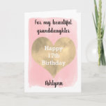 Pink and Gold 17th Birthday Granddaughter Card<br><div class="desc">A pink and gold 17th birthday granddaughter card that features a watercolor gold heart against a pink watercolor, which you can personalize underneath with her name. There is heartfelt message inside, which can be easily personalized if you wanted.The back features the same watercolor heart. A beautiful birthday keepsake for her....</div>