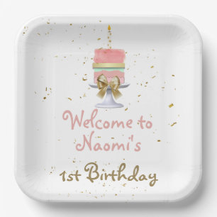 Pink and Gold 1st Birthday Paper Plate