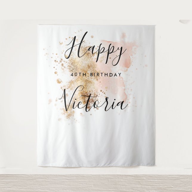 Pink And Gold 40Th Birthday Photo Booth Backdrop Tapestry (Front)
