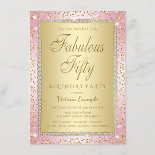 Pink and Gold 50th Birthday Party Invitations