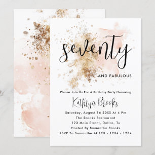 Pink And Gold 70th Birthday Invitations