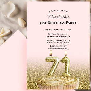 Pink and Gold 71st Birthday Invitation For Her