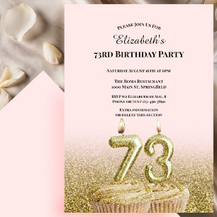 Pink and Gold 73rd Birthday Invitation For Her