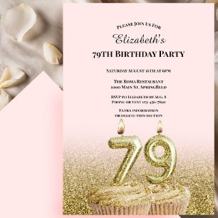 Pink and Gold 79th Birthday Invitation For Her