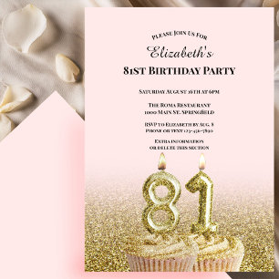 Pink and Gold 81st Birthday Invitation For Her