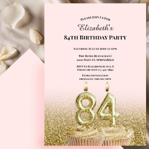 Pink and Gold 84th Birthday Invitation For Her