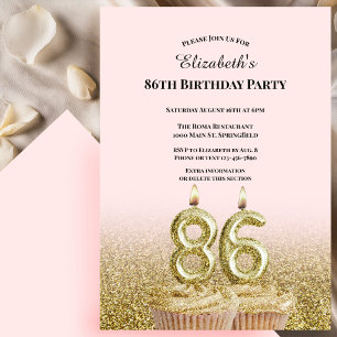 Pink and Gold 86th Birthday Invitation For Her
