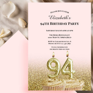 Pink and Gold 94th Birthday Invitation For Her