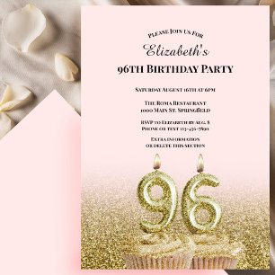 Pink and Gold 96th Birthday Invitation For Her