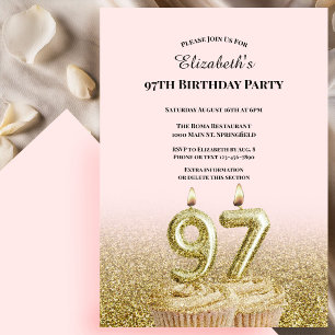 Pink and Gold 97th Birthday Invitation For Her