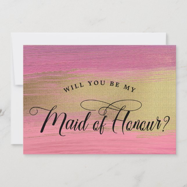 Pink And Gold Abstract Maid of Honour Proposal Invitation (Front)