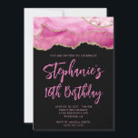 Pink and Gold Agate Black Bold 16th Birthday Invitation<br><div class="desc">A modern,  glamourous handwritten style bold script 16th birthday invitation for her. 
You can customize this invite for another milestone birthday celebration.
The features a gold glitter and pink agate digital art graphic image that prints like a photo.
The background and font colours are customizable.</div>