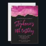 Pink and Gold Agate Black Bold 18th Birthday Invitation<br><div class="desc">A modern,  glamourous handwritten style bold script 18th birthday invitation for her. 
You can customize this invite for another milestone birthday celebration.
The features a gold glitter and pink agate digital art graphic image that prints like a photo.
The background and font colours are customizable.</div>