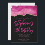 Pink and Gold Agate Black Bold 18th Birthday Invitation<br><div class="desc">A modern,  glamourous handwritten style bold script 18th birthday invitation for her. 
You can customize this invite for another milestone birthday celebration.
The features a gold glitter and pink agate digital art graphic image that prints like a photo.
The background and font colours are customizable.</div>