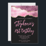 Pink and Gold Agate Black Bold 21st Birthday Invitation<br><div class="desc">A modern,  glamourous handwritten style bold script 21st birthday invitation for her. 
You can customize this invite for another milestone birthday celebration.
The features a gold glitter and pink agate digital art graphic image that prints like a photo.
The background and font colours are customizable.</div>