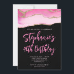 Pink and Gold Agate Black Bold 40th Birthday Invitation<br><div class="desc">A modern,  glamourous handwritten style bold script 40th birthday invitation for her. 
You can customize this invite for another milestone birthday celebration.
The features a gold glitter and pink agate digital art graphic image that prints like a photo.
The background and font colours are customizable.</div>