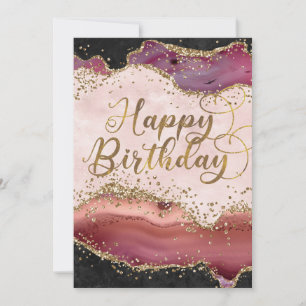 Pink and Gold Agate Glitter Birthday Card