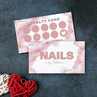 Pink and Gold Agate nail salon Manicurist  Loyalty Card