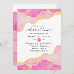 Pink and Gold Agate Rehearsal Dinner Invitation