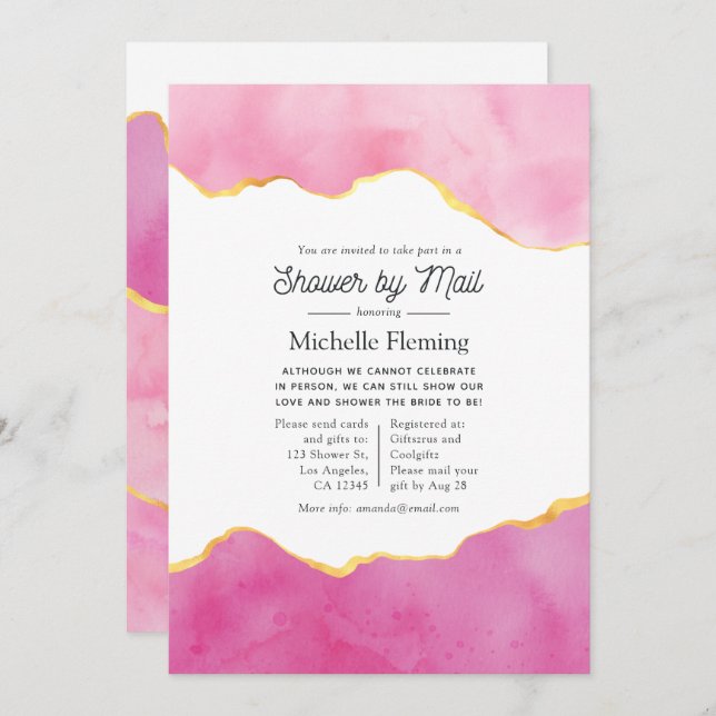 Pink and Gold Agate Shower by Mail Invitation (Front/Back)
