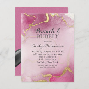 Pink and Gold Agate Watercolor Brunch & Bubbly Inv Invitation