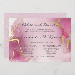 Pink and Gold Agate Watercolor Rehearsal Dinner In Invitation