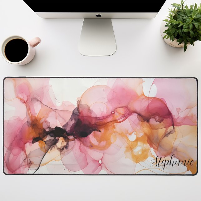 Pink And Gold Alcohol Ink Abstract Desk Mat (Creator Uploaded)