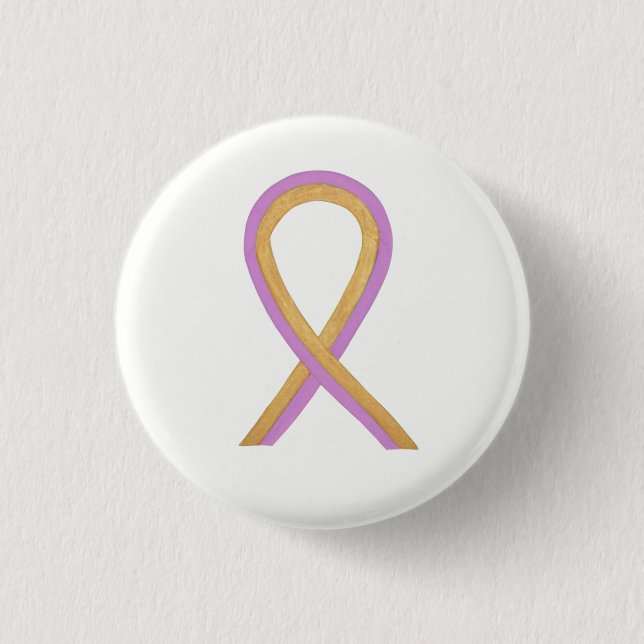 Pink and Gold Awareness Ribbon Custom Button Pin (Front)
