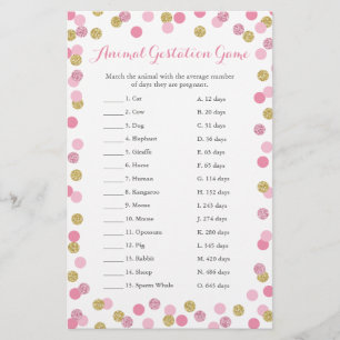 Pink and Gold Baby Shower Animal Gestation Game