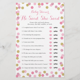 Pink and Gold Baby Shower He Said She Said Game