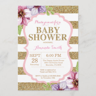 Pink and Gold Baby Shower Invitation Glitter