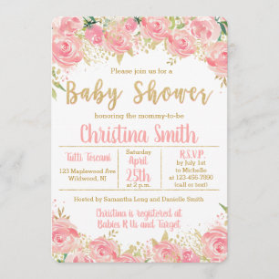 Pink and Gold Baby Shower Invitations for Girls