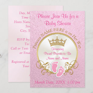 Pink and Gold Baby Shower Invitations, Personalize Invitation