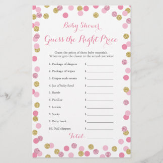 Pink and Gold Baby Shower Price Right Game Card