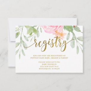 Pink and Gold Baby Shower REGISTRY card