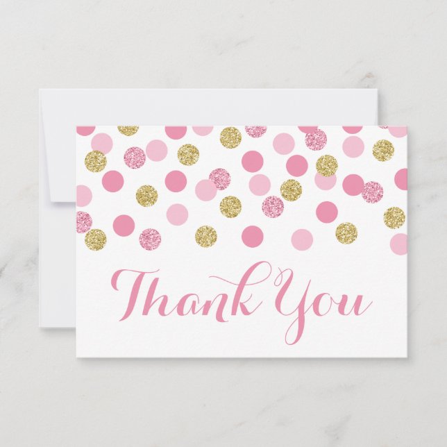 Pink and Gold Baby Shower Thank You Cards Flat (Front)