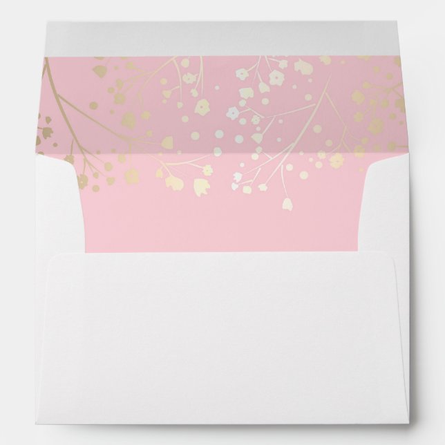 Pink and gold baby's breath wedding envelope (Back (Bottom))