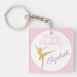 Pink and Gold Ballerina Birthday Keychain
