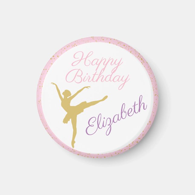 Pink and Gold Ballerina Birthday Magnet (Front)