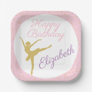 Pink and Gold Ballerina Birthday  Paper Plate