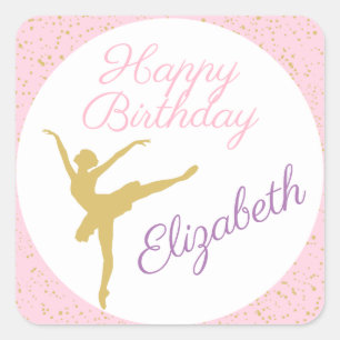 Pink and Gold Ballerina Birthday    Square Sticker