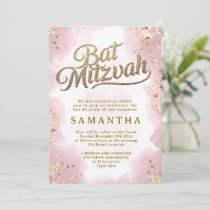 Pink and Gold Bat Mitzvah Invite