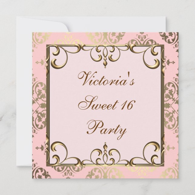 Pink and Gold Birthday Party Invitation (Front)