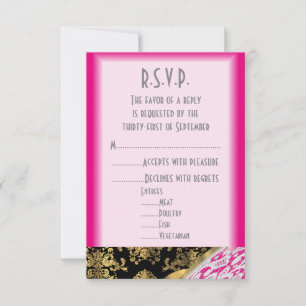 Pink and gold black white lace wedding R.S.V.P RSVP Card