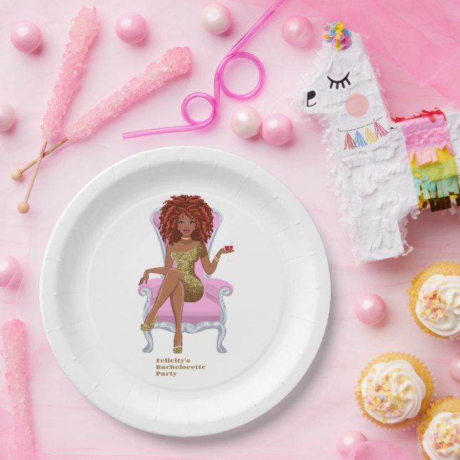 Pink and Gold Black Woman Paper Plate (Party)