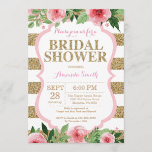 Pink and Gold Bridal Shower Invitation Glitter